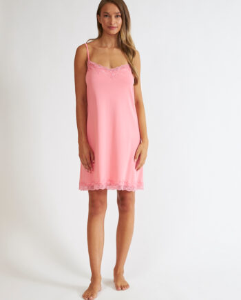 Νυχτικό Μονόχρωμο cotton modal με δαντέλα ράντα- 308839 peach