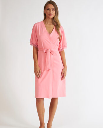 Ρόμπα Μονόχρωμη σταυρωτή με δαντέλα cotton modal – 408711 peach