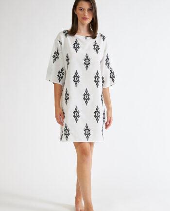 Φόρεμα Εμπριμέ Linen viscose τρουακάρ μανίκι – 508602 black