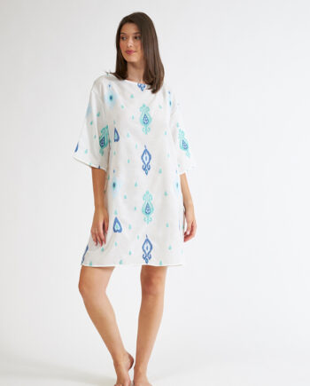 Φόρεμα Εμπριμέ Linen viscose τρουακάρ μανίκι - 508605