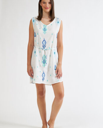 Φόρεμα Εμπριμέ Linen viscose Αμάνικο κοντό με δέσιμο -508606