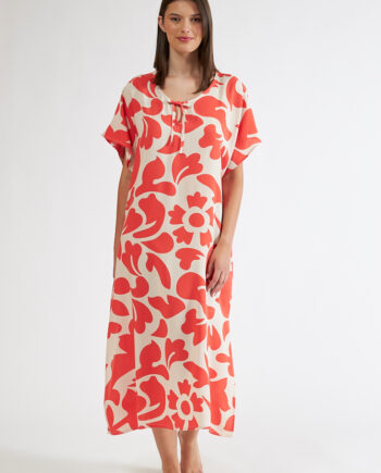 Φόρεμα Εμπριμέ viscose midi με δέσιμο - 508610 pomegranate