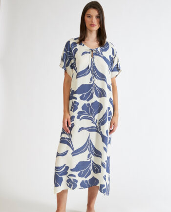 Φόρεμα Εμπριμέ viscose midi με δέσιμο -508610 blue