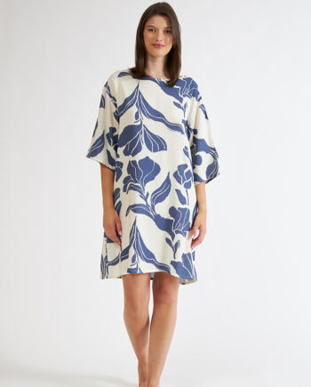Φόρεμα Εμπριμέ viscose τρουακάρ μανίκι - 508611 blue
