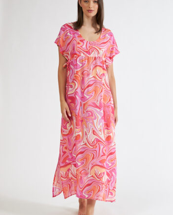 Φόρεμα Pink Illusion viscose μακρύ με σούρα -508647