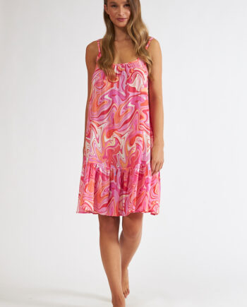 Φόρεμα Pink Illusion viscose με ράντα και βολάν -508649