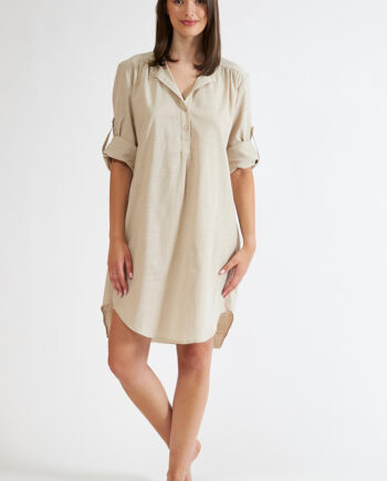 Φόρεμα Μονόχρωμο Linen cotton με γιακά και κουμπιά - 508658 sand