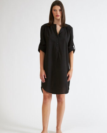 Φόρεμα Μονόχρωμο Linen cotton με γιακά και κουμπιά - 508658 Black