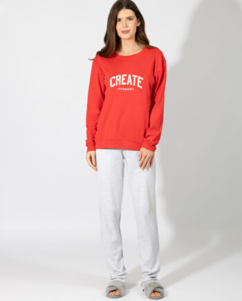 Γυναικεία Πιτζάμα “Create” 100%cotton – 109931 red/grey mel