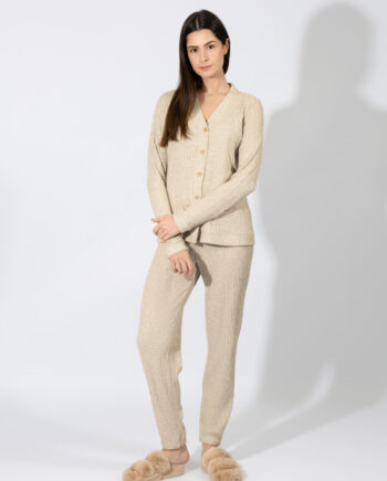 Γυναικείο Homewear Πλεκτό με κουμπιά – 109939 beige
