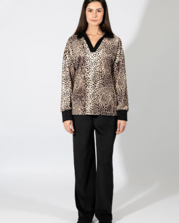 Γυναικεία Φόρμα Soft Velour Leopard με Γιακά – 109942
