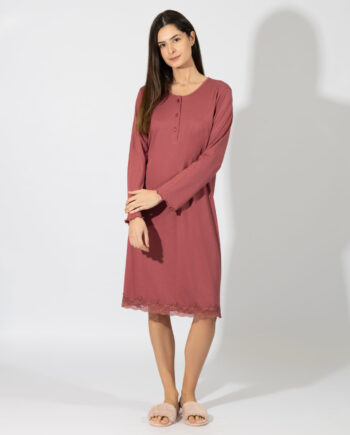 Νυχτικό Μονόχρωμο πατιλέτα με δαντέλα cotton/modal – 309807 rotten apple