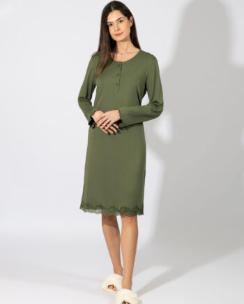Νυχτικό Μονόχρωμο πατιλέτα με δαντέλα cotton/modal – 309807 olive