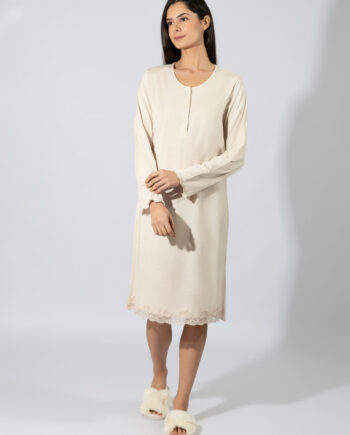 Νυχτικό Μονόχρωμο πατιλέτα με δαντέλα cotton/modal – 309807 beige