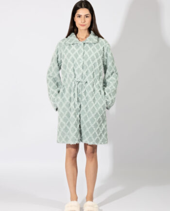Fleece Ζακάρ Ρόμπα midi με κουμπιά – 409701 mint
