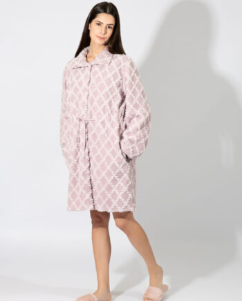 Fleece Ζακάρ Ρόμπα midi με κουμπιά – 409701 lilac