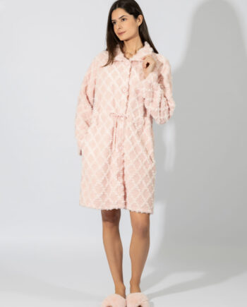 Fleece Ζακάρ Ρόμπα midi με κουμπιά – 409701 Pink