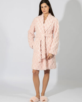 Fleece Ζακάρ Ρόμπα midi Σταυρωτή – 409702 Pink