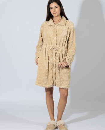 Fleece Ζακάρ Ρόμπα midi με κουμπιά – 409704 beige