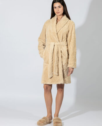 Fleece Ζακάρ Ρόμπα midi Σταυρωτή – 409705 beige