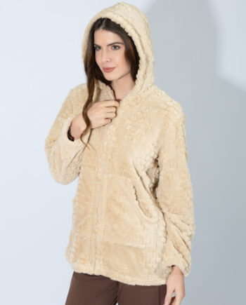 Fleece Ζακάρ Ζακέτα με κουκούλα – 409706 beige