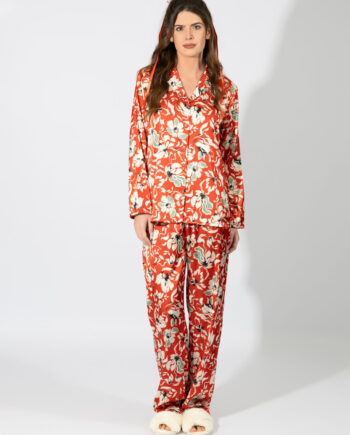 Σατέν Πιτζάμα Σακάκι Floral -609501 red