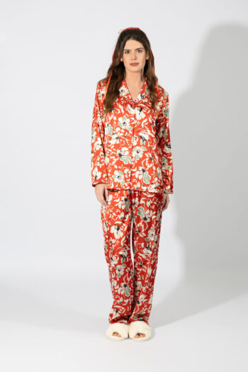 Σατέν Πιτζάμα Σακάκι Floral -609501 red