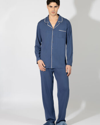 Men’s Pajama Jacket Solid Cotton Modal – 809303 Blue
