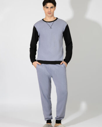 Men’s Two-Tone Pajama with Elastic Waist Pants, Cotton – 809306 Anthracite/Black