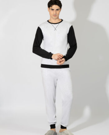 Men’s Two-Tone Pajama with Elastic Waist Pants, Cotton – 809306 Grey Mel/Black