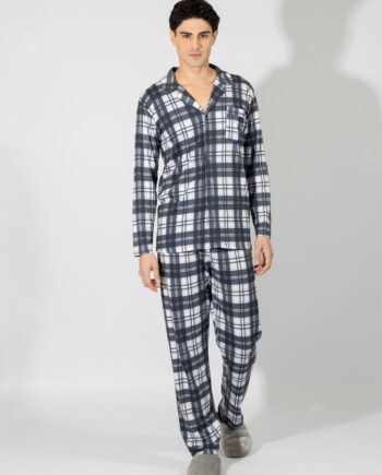 Men’s Pajama Jacket, Checkered Cotton – 809309