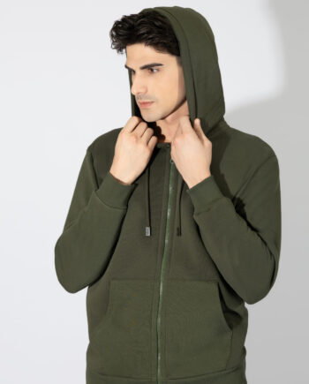 Men’s Fleece Jacket with Hood – 809314 Olive