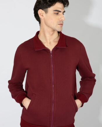 Men’s Fleece Jacket with Collar – 809315 Bordeaux