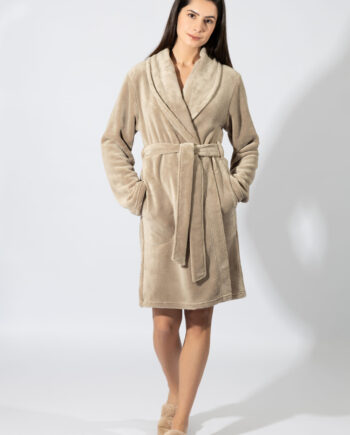 Fleece Ρόμπα midi Σταυρωτή – 409713 beige