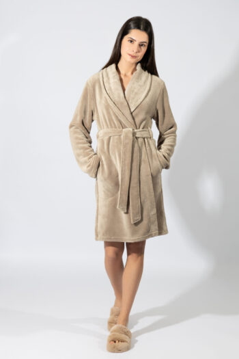 Fleece Ρόμπα midi Σταυρωτή – 409713 beige