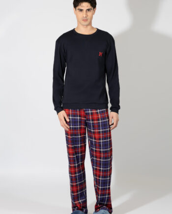 Ανδρική Πιτζάμα Η με καρώ παντελόνι cotton- 809308 blue