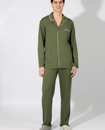 Ανδρική Πιτζάμα Σακάκι μονόχρωμη cotton modal - 809303 olive