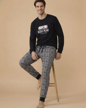 Ανδρική Πιτζάμα Μονόχρωμη HIGH PEAK cotton - 811335 black