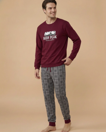 Ανδρική Πιτζάμα Μονόχρωμη HIGH PEAK cotton - 811335 bodeaux