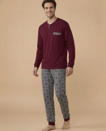 Ανδρική Πιτζάμα Μονόχρωμη cotton - 811336 bordeaux