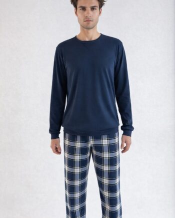Ανδρική Πιτζάμα Cotton με καρώ παντελόνι - 809329 Blue