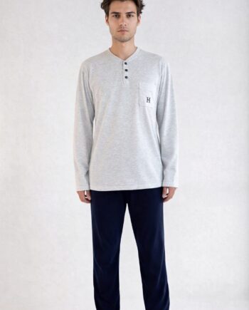 Ανδρική Πιτζάμα cotton top με fleece παντελόνι - 809326 Dark Blue