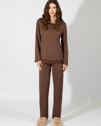 Γυναικεία Πιτζάμα με πατιλέτα cotton/modal – 109914 coffee