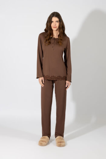 Γυναικεία Πιτζάμα με πατιλέτα cotton/modal – 109914 coffee