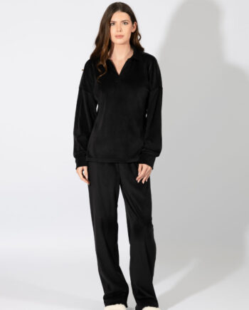 Γυναικεία Φόρμα Soft Velour Μονόχρωμη με Γιακά – 109943 black