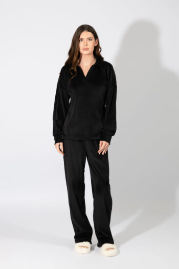 Γυναικεία Φόρμα Soft Velour Μονόχρωμη με Γιακά – 109943 black