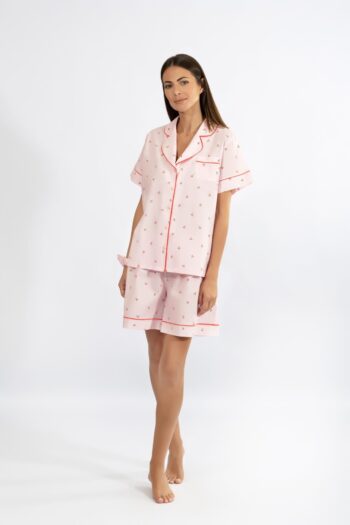 Πιτζάμα Γυναικεία Ποπλίνα εμπριμέ Σακάκι με βερμούδα cotton  - 110905 pink