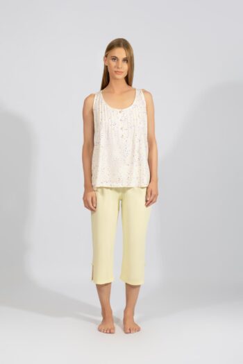 Πιτζάμα Γυναικεία Αμάνικη κουμπιά με capri cotton modal - 110910 yellow