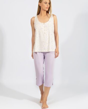 Πιτζάμα Γυναικεία Αμάνικη κουμπιά με capri cotton modal - 110910 lavender