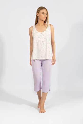 Πιτζάμα Γυναικεία Αμάνικη κουμπιά με capri cotton modal - 110910 lavender